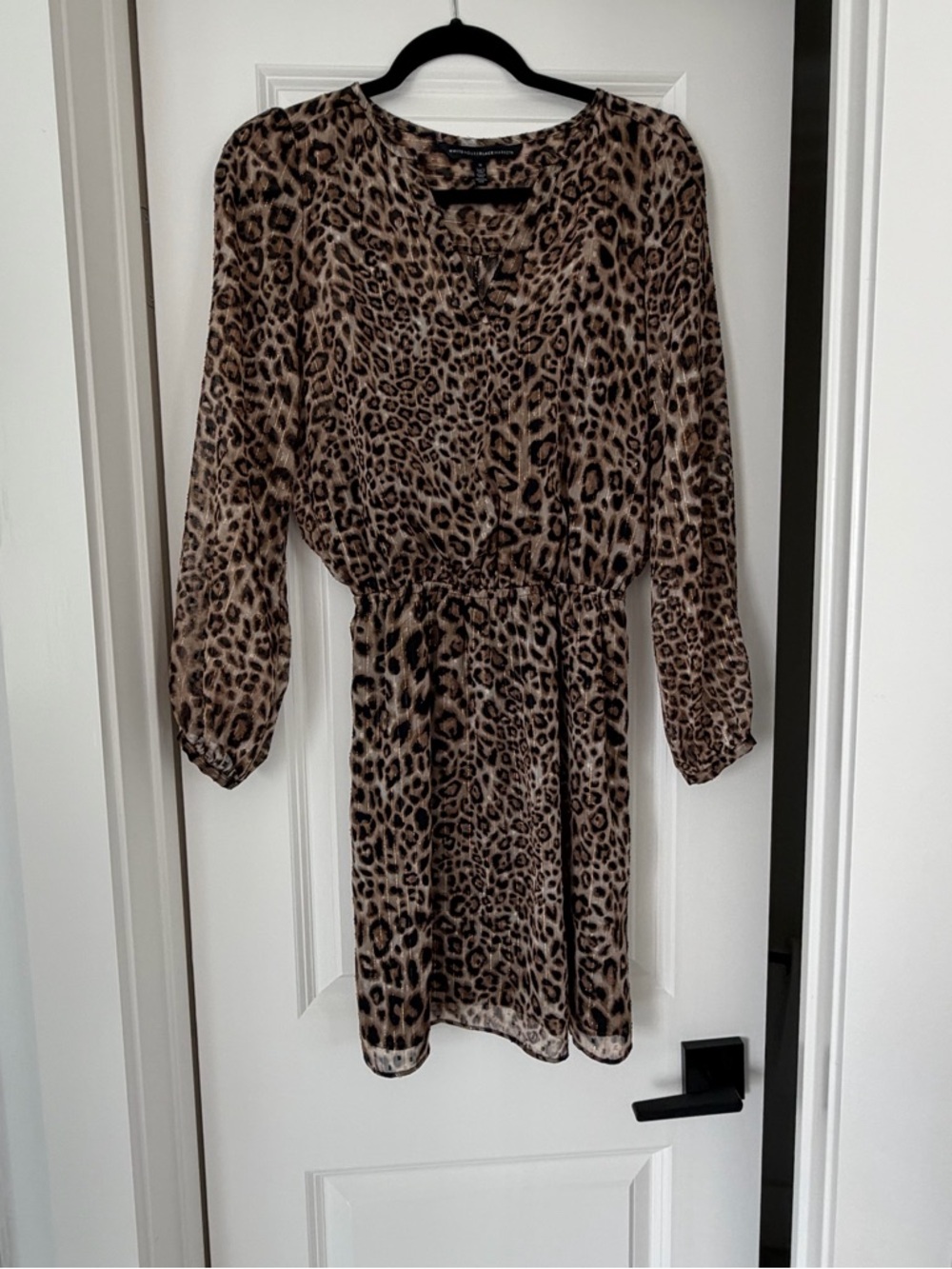 Leopard Print Long Sleeve Blouson Dress - Brown